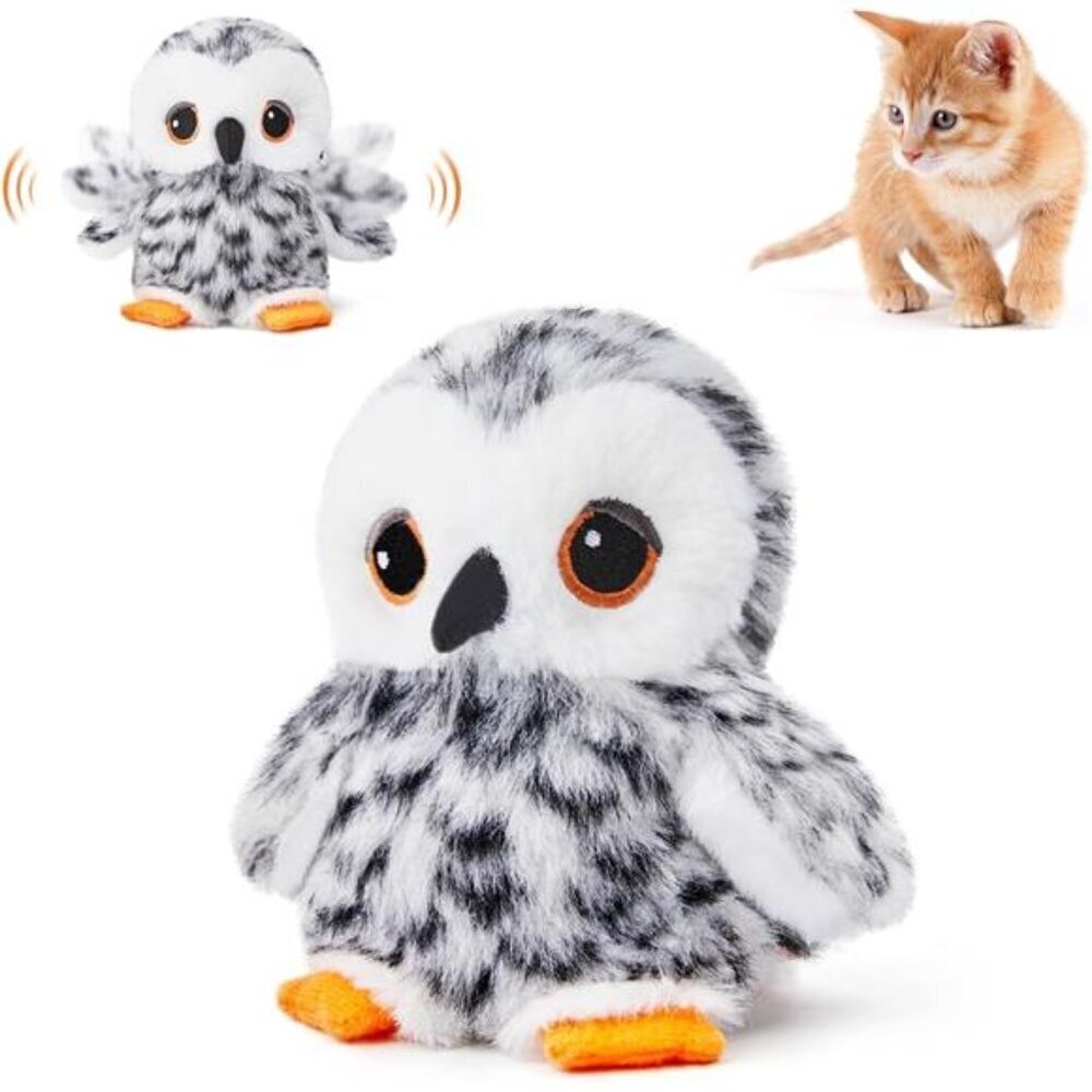 Flapping Owl Cat Toys (No Flying), Lifelike Bird Chirp, Rechargeable